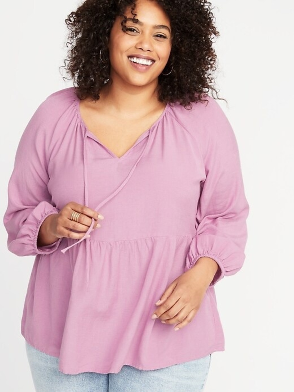 Old Navy Tie-Neck Peplum-Hem Swing Blouse in Lavender - Size: Medium